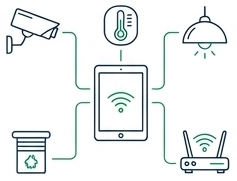 une illustration représentant la gestion centralisé de toute une maison sur téléphone 